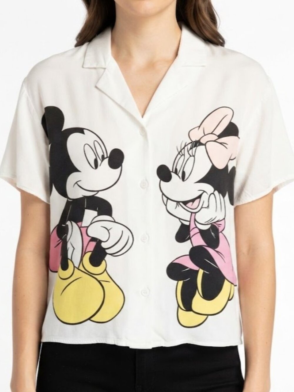 Disney White Button-Down Shirt with Mickey & Minnie Graphic